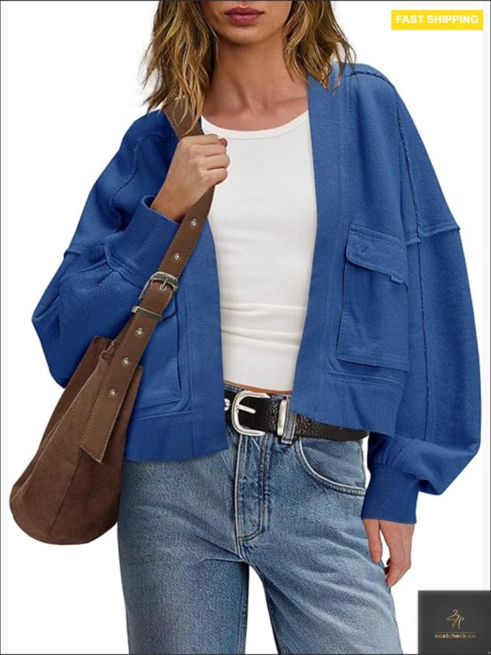Oversized Cropped Cardigan Sweatshirt Long Sleeve Open Front Fall Coat